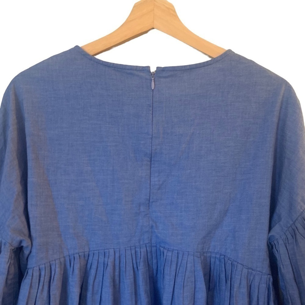 Anthropologie Liana Shirt Blue Red Size Small Balloon Sleeve Boho Embroidered - Picture 9 of 11